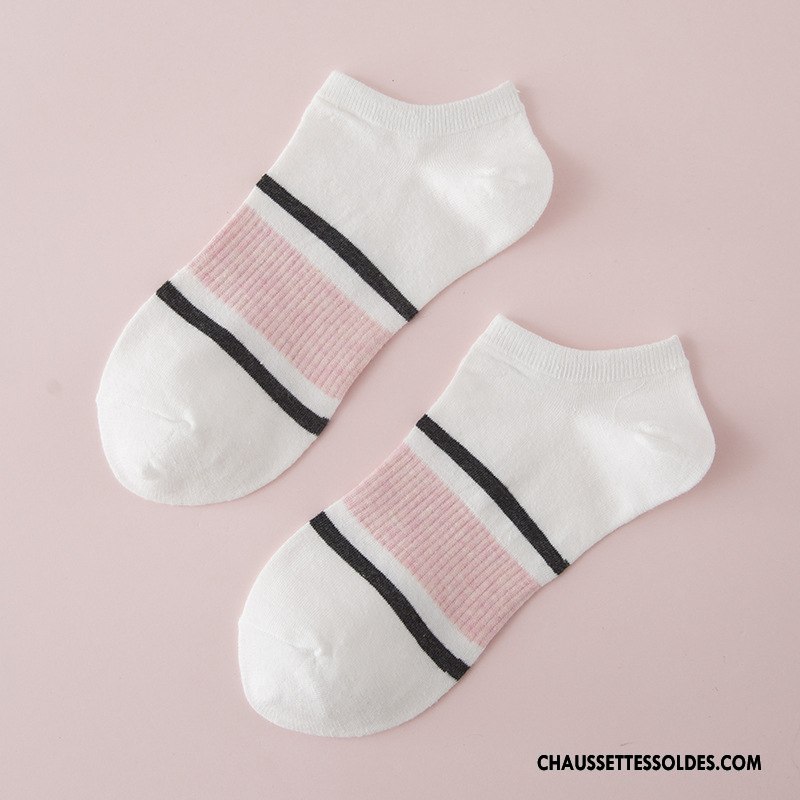 Chaussette Basse Femme Mouvement 100% Coton Rayé Nouvelles Arrivées Chaussette Basse Coupée Chaussette Courte Blanc Clair