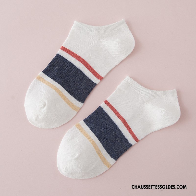Chaussette Basse Femme Mouvement 100% Coton Rayé Nouvelles Arrivées Chaussette Basse Coupée Chaussette Courte Blanc Clair