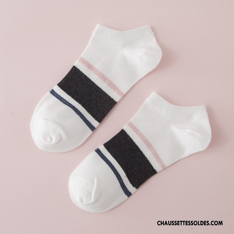 Chaussette Basse Femme Mouvement 100% Coton Rayé Nouvelles Arrivées Chaussette Basse Coupée Chaussette Courte Blanc Clair