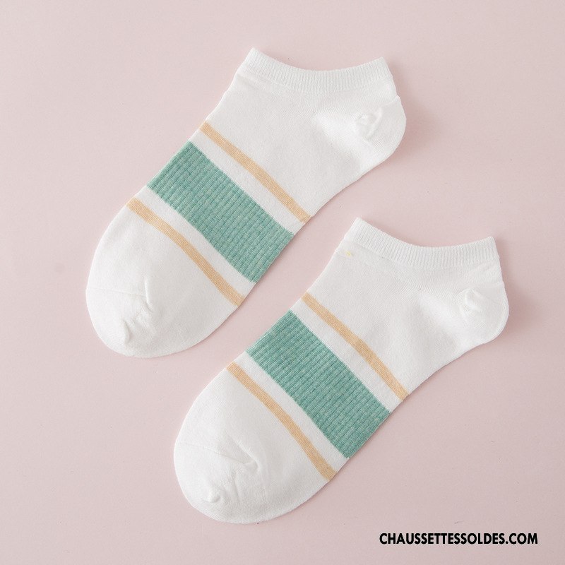 Chaussette Basse Femme Mouvement 100% Coton Rayé Nouvelles Arrivées Chaussette Basse Coupée Chaussette Courte Blanc Clair