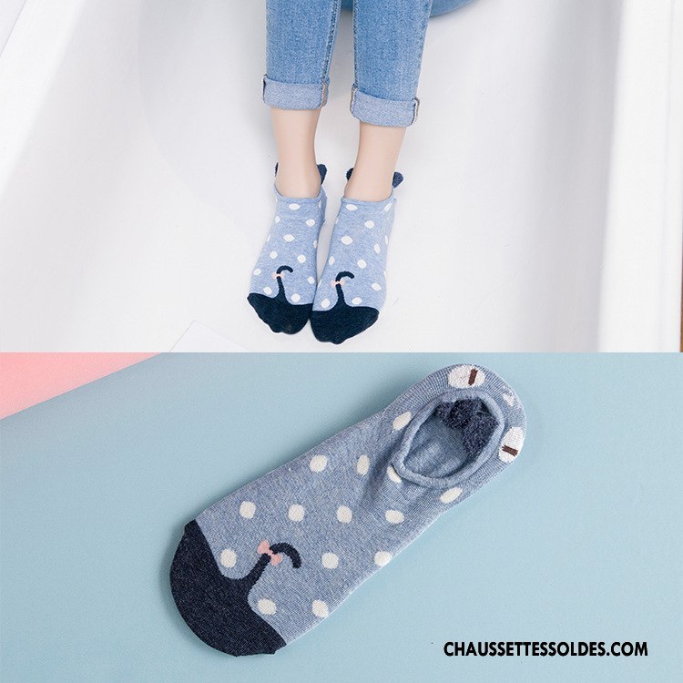 Chaussette Basse Femme Nouvelles Arrivées Personnalité Printemps 100% Coton Chaussette Courte Chaussette Basse Coupée Bleu Clair