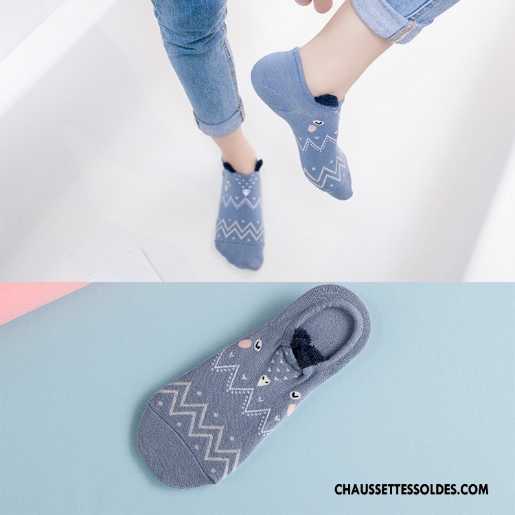Chaussette Basse Femme Nouvelles Arrivées Personnalité Printemps 100% Coton Chaussette Courte Chaussette Basse Coupée Bleu Clair
