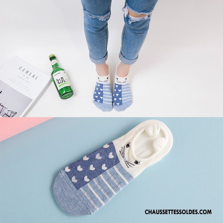 Chaussette Basse Femme Nouvelles Arrivées Personnalité Printemps 100% Coton Chaussette Courte Chaussette Basse Coupée Bleu Clair