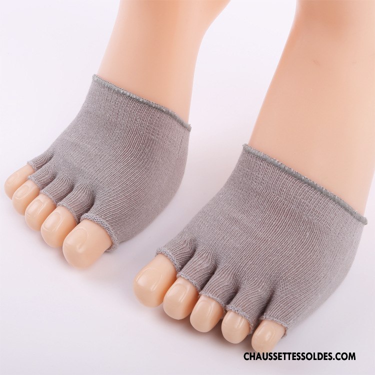 Chaussette Basse Femme Peep-orteil Ouverture Du Pied Matelassé Cinq Doigts Mince Milieu Pure Bleu