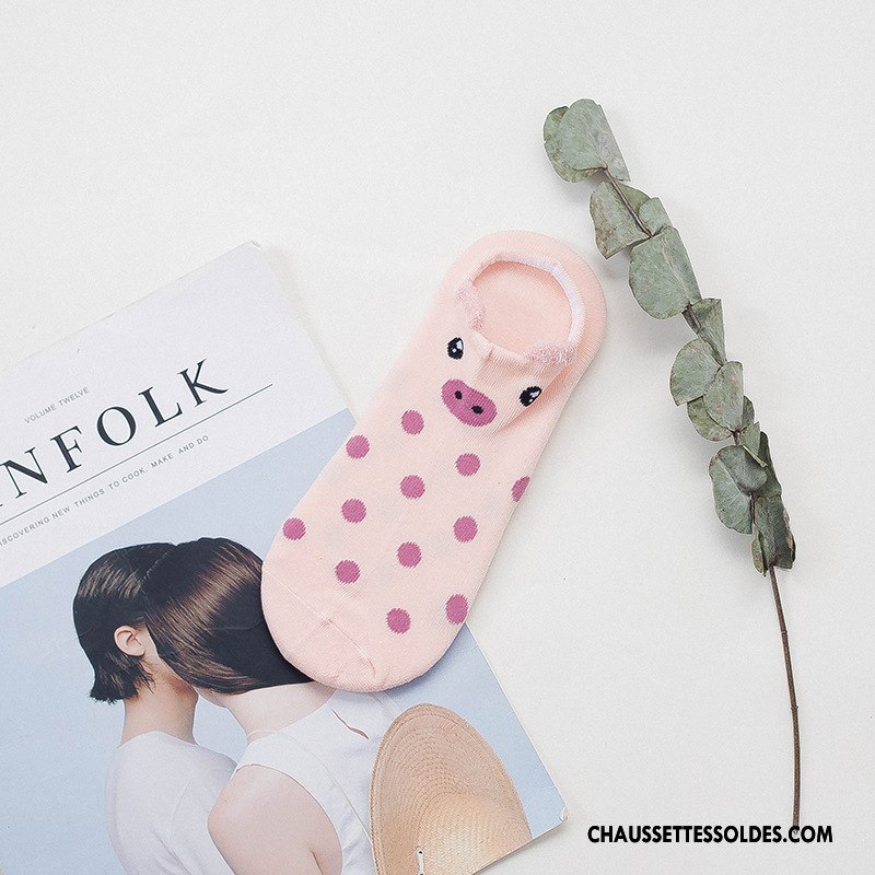 Chaussette Basse Femme Petit Chaussette Basse Coupée Dessin Animé Chaussette Courte Animal Invisible Rose Clair