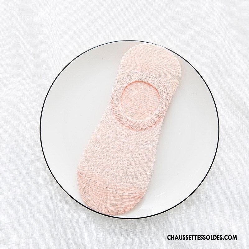 Chaussette Basse Femme Printemps Invisible Été 100% Coton Engrener Respirant Pure Rose