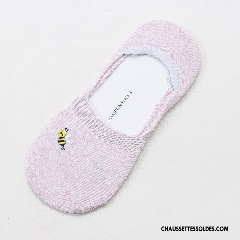 Chaussette Basse Femme Printemps Matelassé Invisible Été Brodé Abeille Bleu Clair