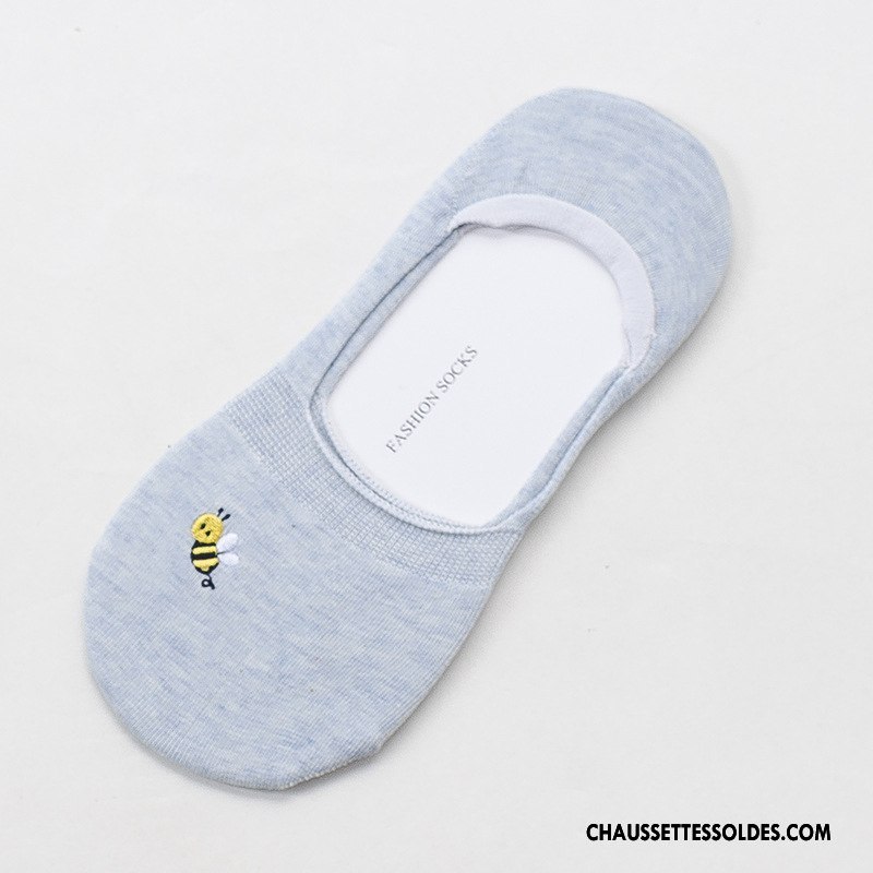 Chaussette Basse Femme Printemps Matelassé Invisible Été Brodé Abeille Bleu Clair