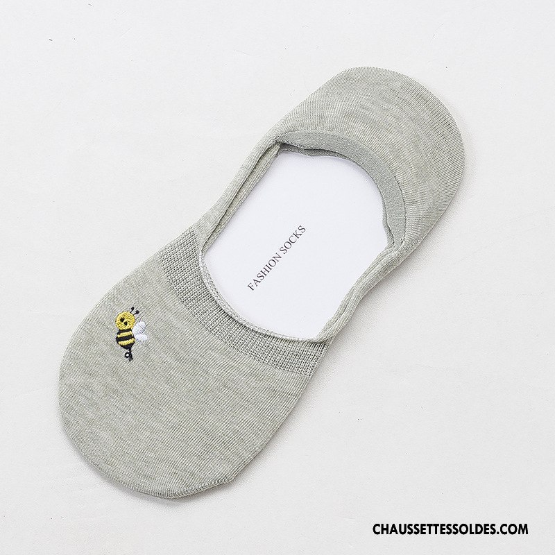 Chaussette Basse Femme Printemps Matelassé Invisible Été Brodé Abeille Bleu Clair