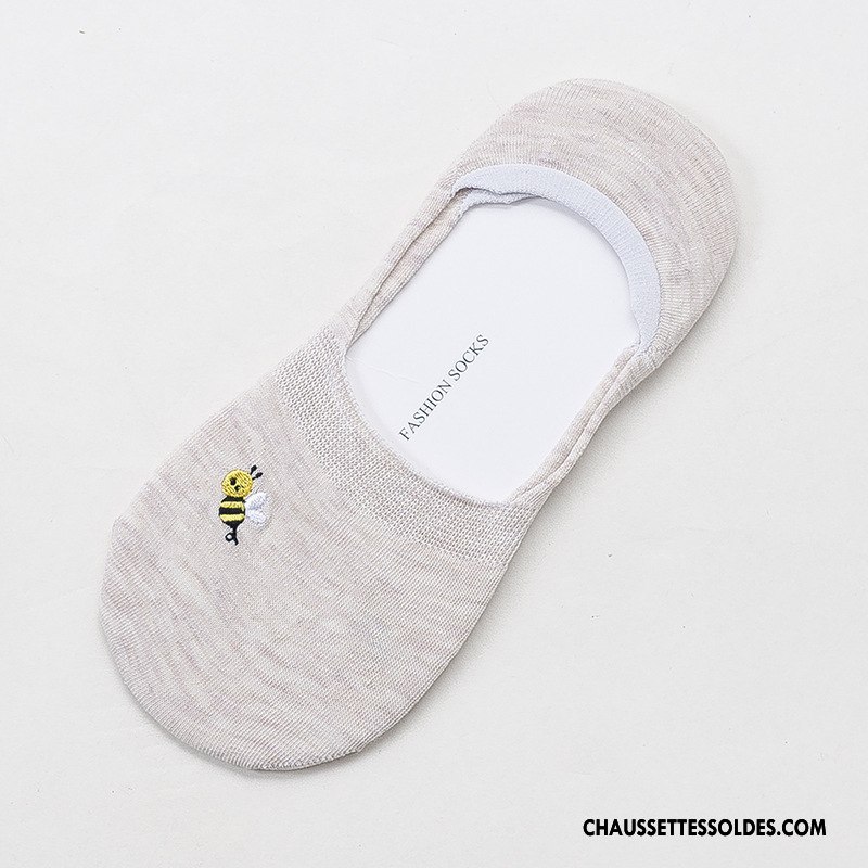 Chaussette Basse Femme Printemps Matelassé Invisible Été Brodé Abeille Bleu Clair