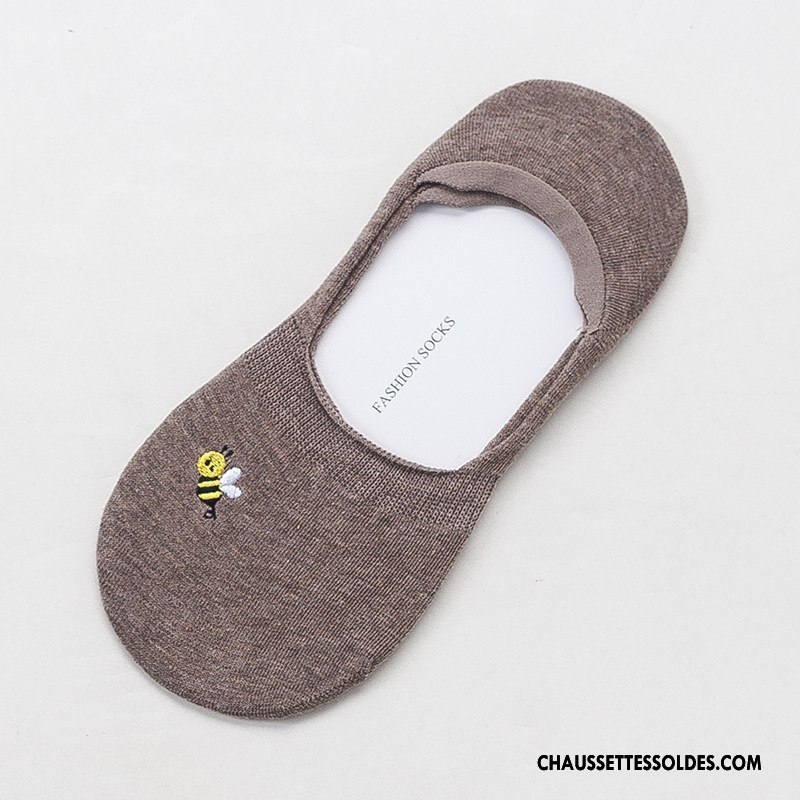 Chaussette Basse Femme Printemps Matelassé Invisible Été Brodé Abeille Bleu Clair