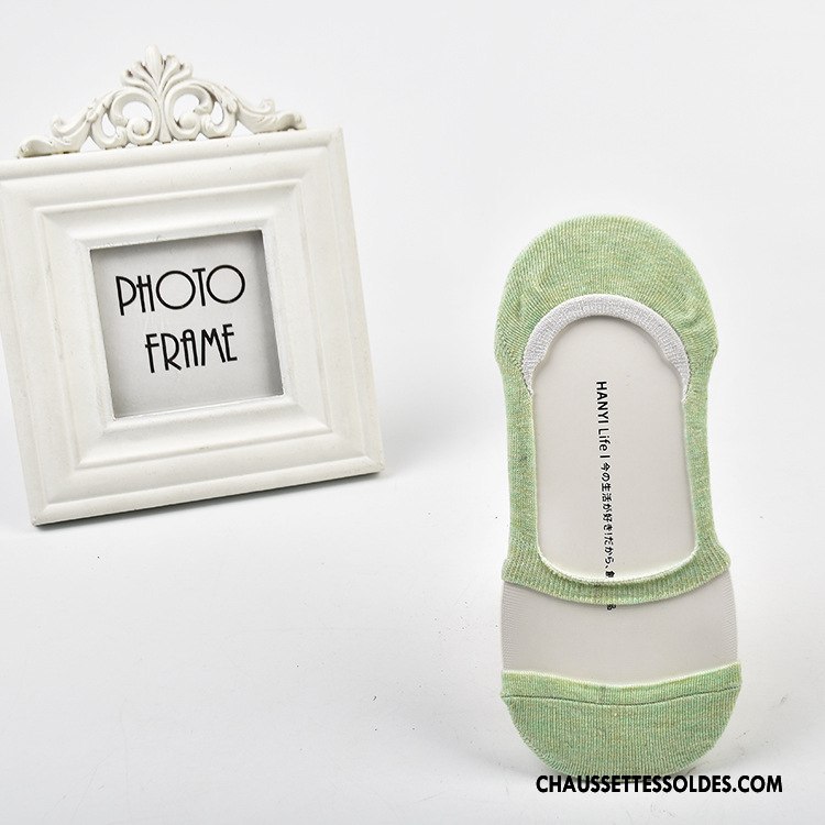 Chaussette Basse Femme Printemps Soie De Glace Respirant Été Mode Invisible Couleurs Mixtes Vert Clair
