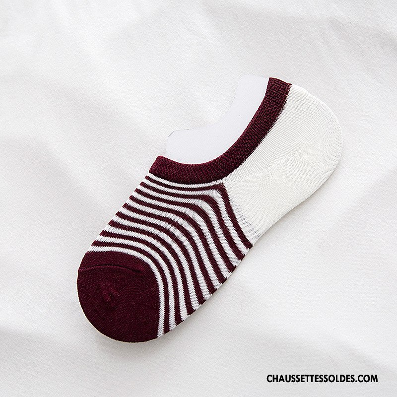 Chaussette Basse Femme Printemps Été Rayé Invisible Le Nouveau Casual Rose