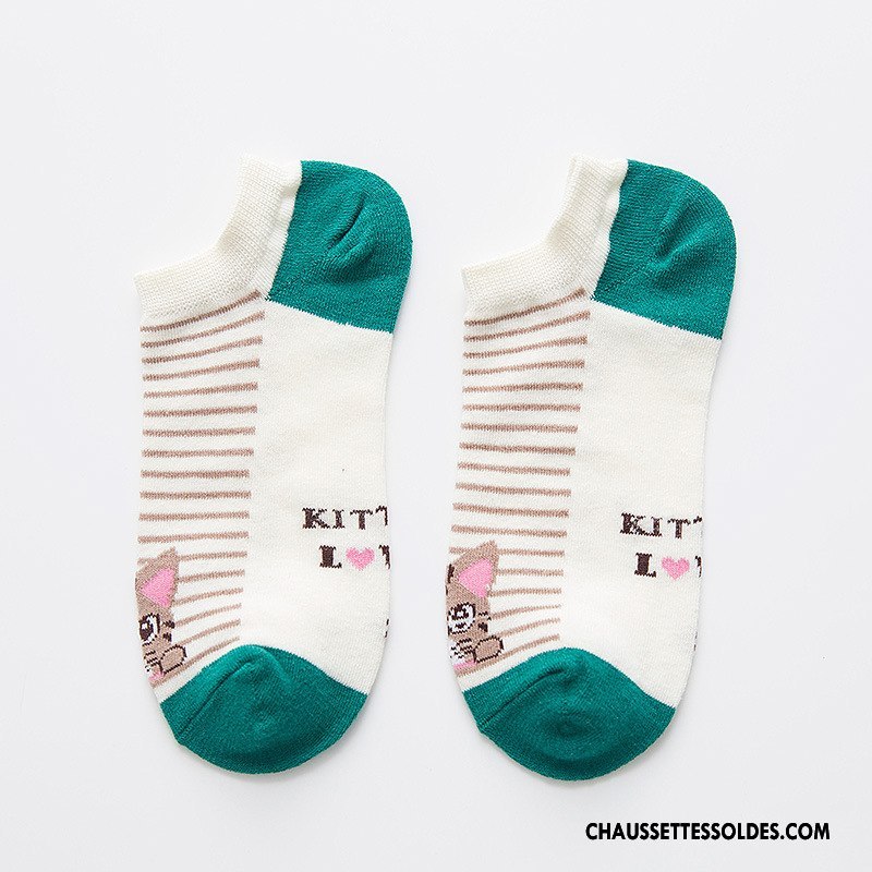 Chaussette Basse Femme Rayé Chaussette Basse Coupée Chat L'automne Le Nouveau 100% Coton Vert