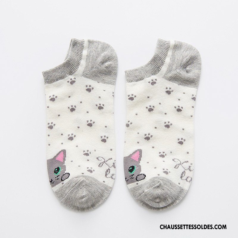 Chaussette Basse Femme Rayé Chaussette Basse Coupée Chat L'automne Le Nouveau 100% Coton Vert