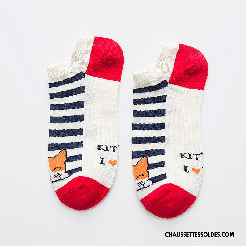 Chaussette Basse Femme Rayé Chaussette Basse Coupée Chat L'automne Le Nouveau 100% Coton Vert
