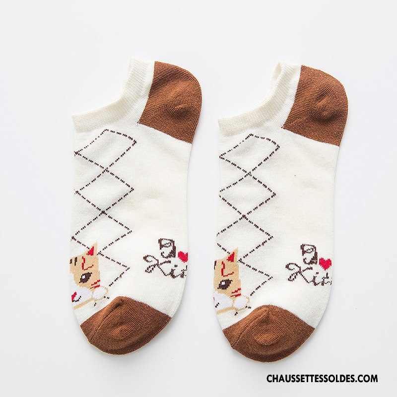 Chaussette Basse Femme Rayé Chaussette Basse Coupée Chat L'automne Le Nouveau 100% Coton Vert