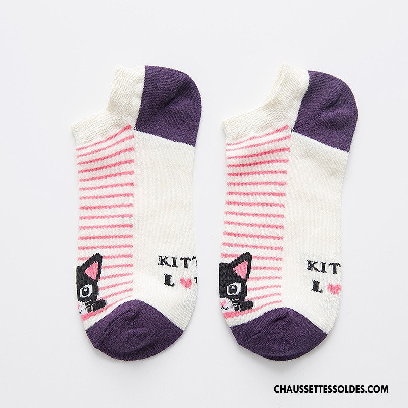 Chaussette Basse Femme Rayé Chaussette Basse Coupée Chat L'automne Le Nouveau 100% Coton Vert