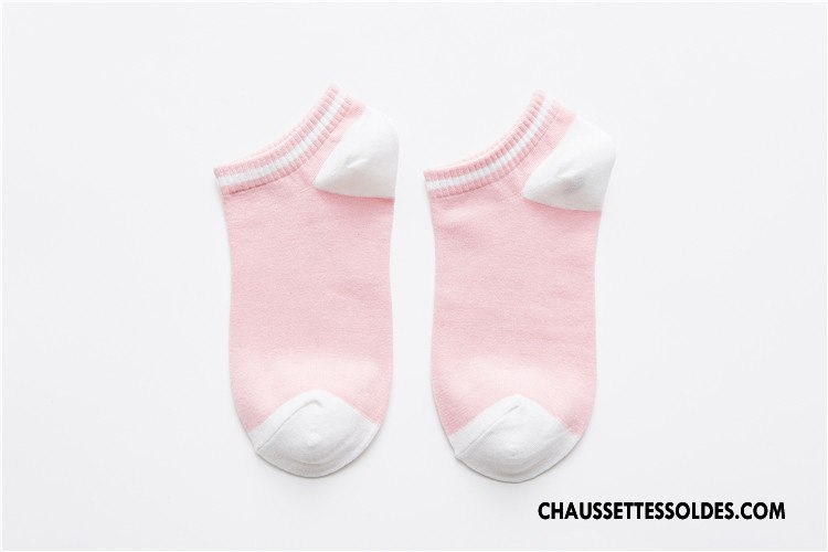 Chaussette Basse Femme Rayé Coton Bio 100% Coton Chaussette Basse Coupée Printemps Été Couleurs De Bonbons Pure Rose