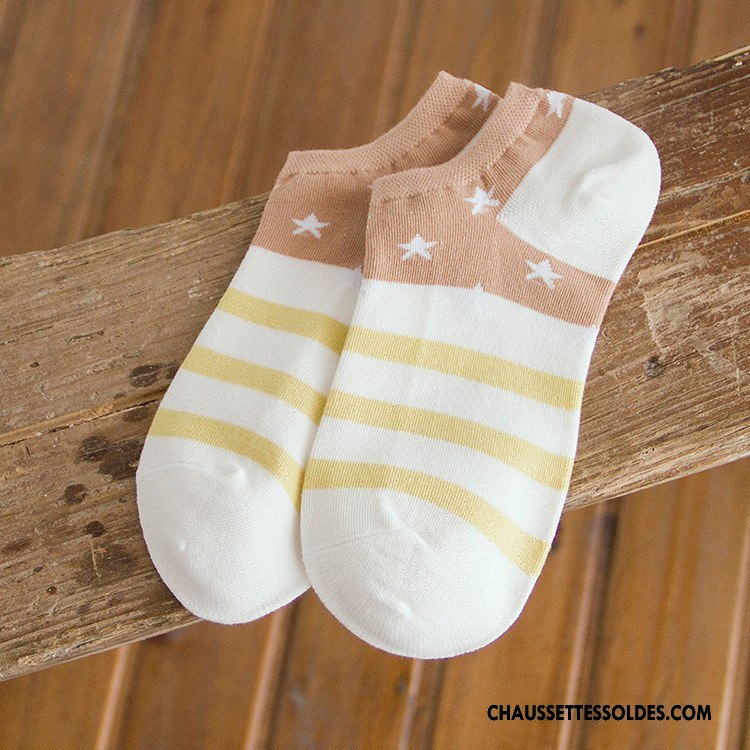 Chaussette Basse Femme Rayé Dame 100% Coton L'automne Chaussette Courte Chaussette Basse Coupée Rose