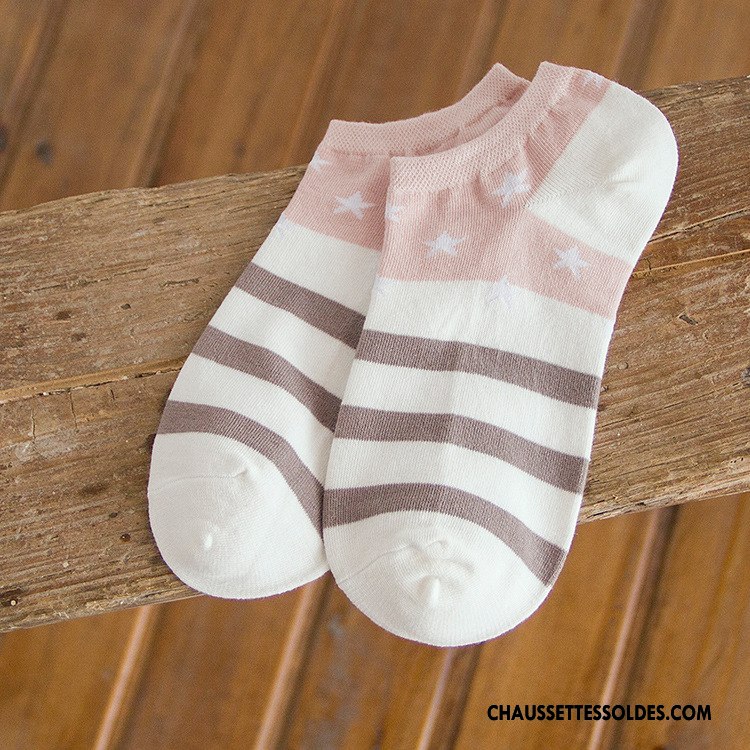 Chaussette Basse Femme Rayé Dame 100% Coton L'automne Chaussette Courte Chaussette Basse Coupée Rose