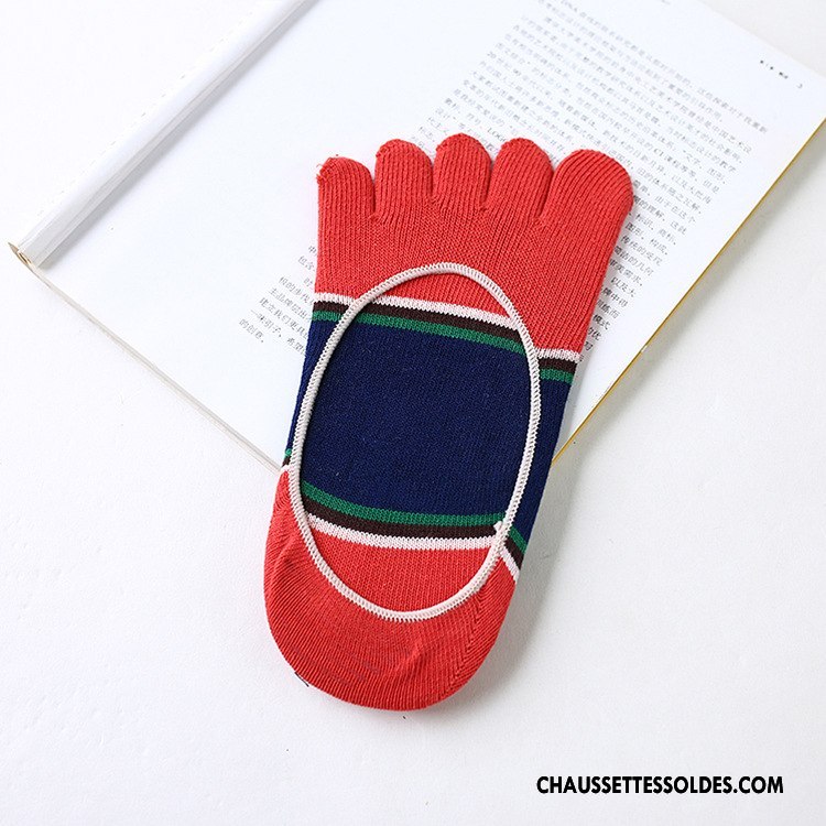 Chaussette Basse Femme Rayé Invisible Cinq Doigts Rouge
