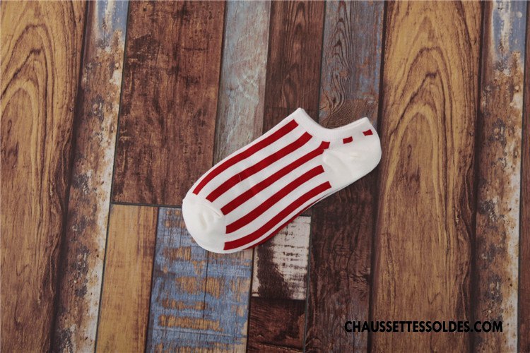 Chaussette Basse Femme Rayé Personnalité Style Chaud Tendance Lovers Chaussettes En Coton Rouge