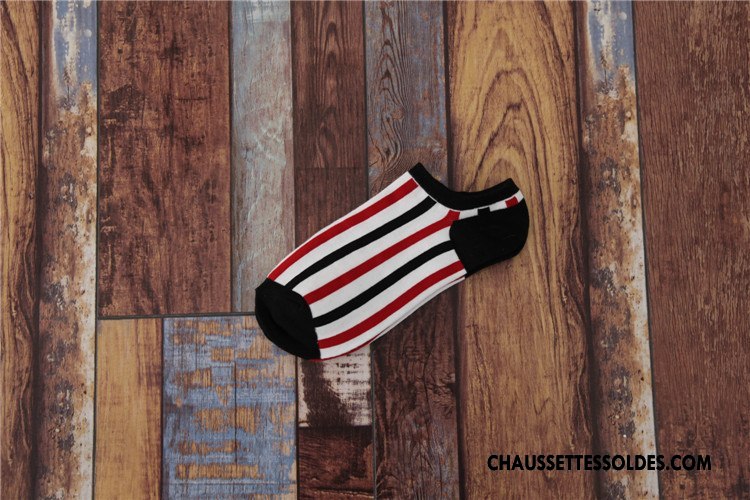 Chaussette Basse Femme Rayé Personnalité Style Chaud Tendance Lovers Chaussettes En Coton Rouge