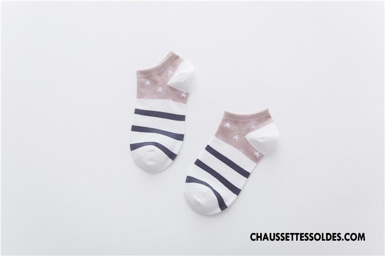 Chaussette Basse Femme Rayé Étoile Le Nouveau 100% Coton Chaussette Basse Coupée Printemps Blanc