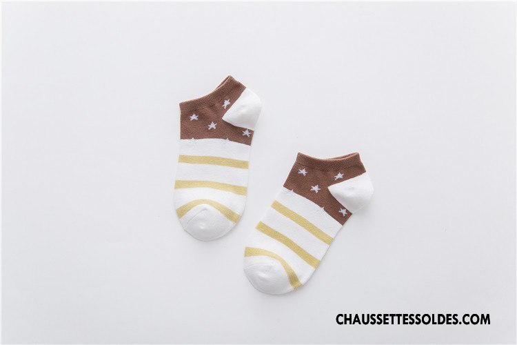 Chaussette Basse Femme Rayé Étoile Le Nouveau 100% Coton Chaussette Basse Coupée Printemps Blanc