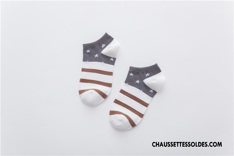 Chaussette Basse Femme Rayé Étoile Le Nouveau 100% Coton Chaussette Basse Coupée Printemps Blanc