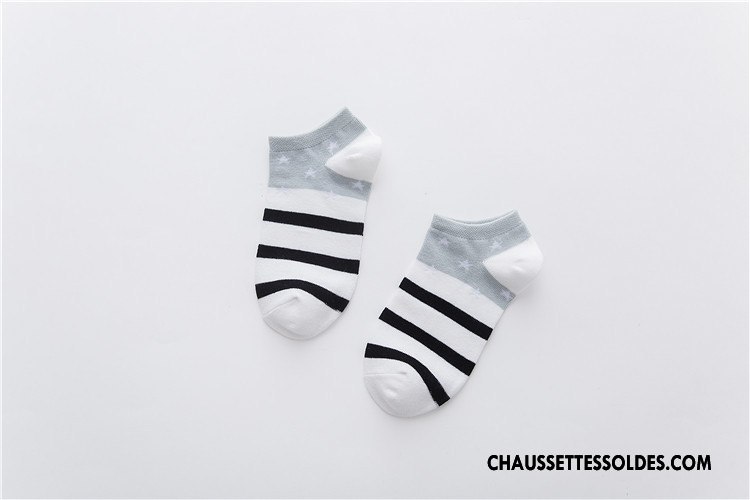Chaussette Basse Femme Rayé Étoile Le Nouveau 100% Coton Chaussette Basse Coupée Printemps Blanc