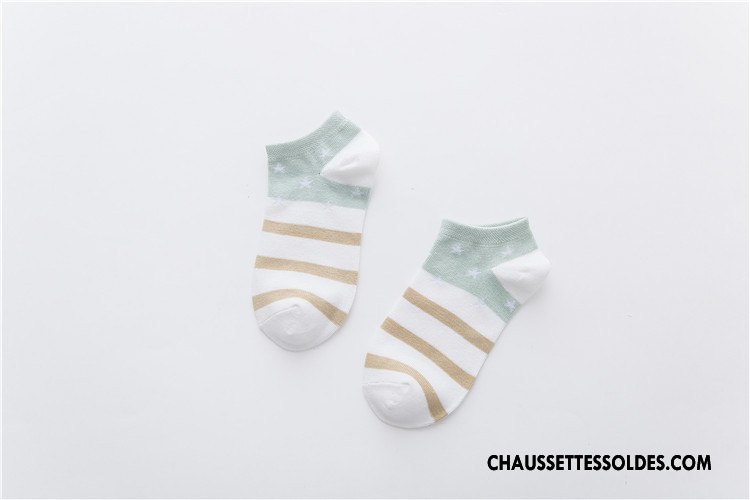 Chaussette Basse Femme Rayé Étoile Le Nouveau 100% Coton Chaussette Basse Coupée Printemps Blanc
