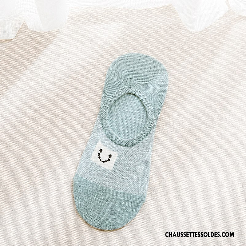 Chaussette Basse Femme Respirant Invisible 100% Coton Engrener Chaussette Basse Coupée Lettre Bleu