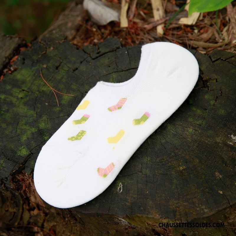 Chaussette Basse Femme Rétro Coton Bio Invisible Dame Chaussette Basse Coupée Frais Blanc Clair