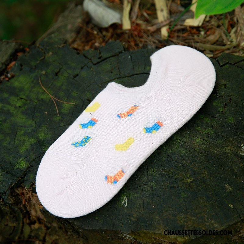 Chaussette Basse Femme Rétro Coton Bio Invisible Dame Chaussette Basse Coupée Frais Blanc Clair