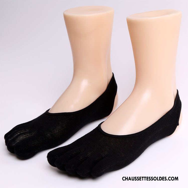 Chaussette Basse Femme Sandales Dos Nu Matelassé Ouverture Du Pied Cinq Doigts Invisible Pure Noir