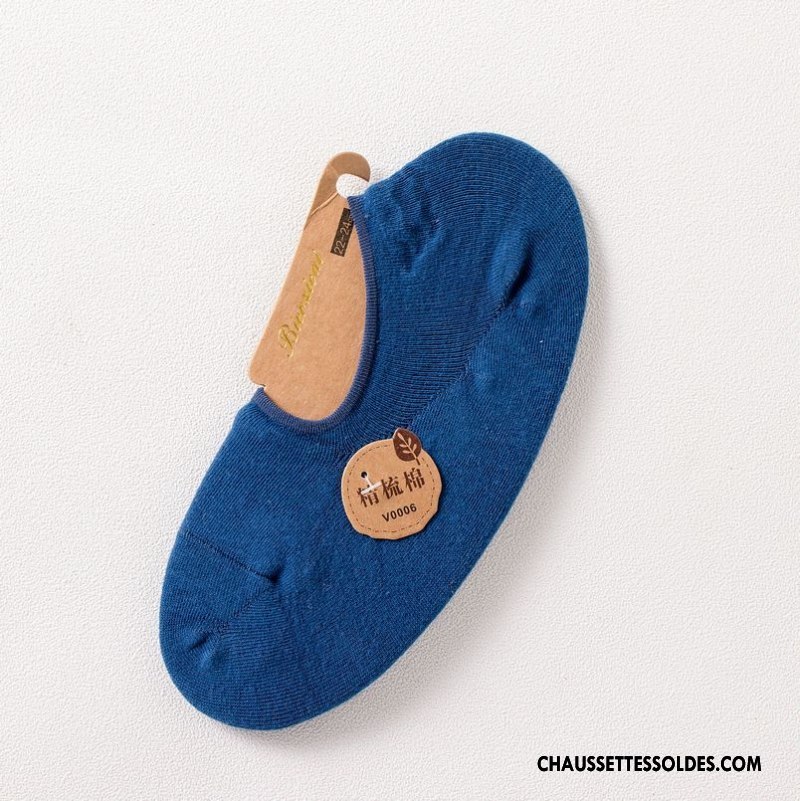 Chaussette Basse Femme Silicone Anti-off Été Chaussette Basse Coupée Printemps Nouvelles Arrivées Pure Bleu