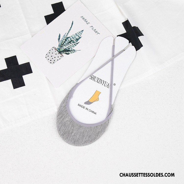 Chaussette Basse Femme Été Anti-off Invisible Dame Chaussettes En Coton Bretelle Gris Clair