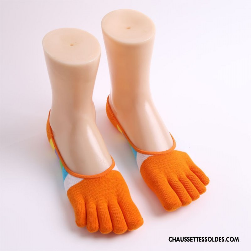 Chaussette Basse Femme Été Cinq Doigts Dame Invisible Anti-off Silicone Jaune