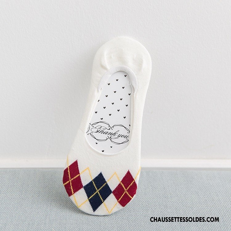 Chaussette Basse Femme Été Dame Losange Mince Absorber La Sueur Mode Gris Clair