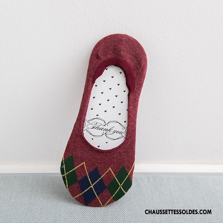 Chaussette Basse Femme Été Dame Losange Mince Absorber La Sueur Mode Gris Clair