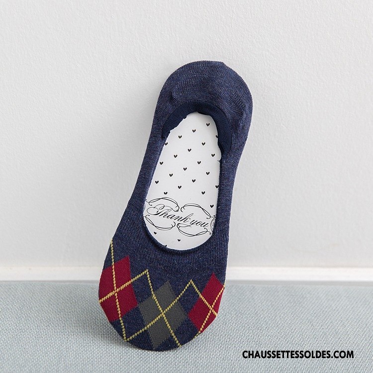 Chaussette Basse Femme Été Dame Losange Mince Absorber La Sueur Mode Gris Clair