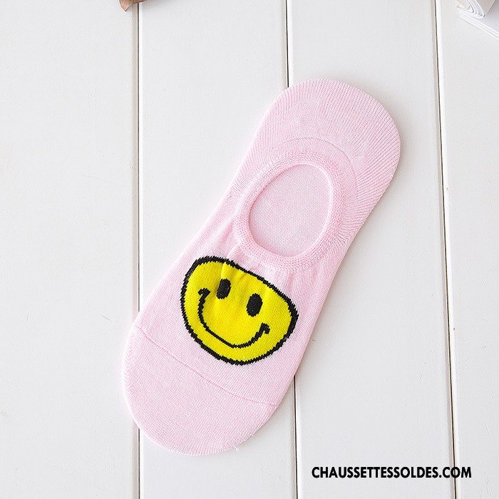Chaussette Basse Femme Été Dessin Animé Chaussette Basse Coupée Invisible Souriant 100% Coton Blanc Clair