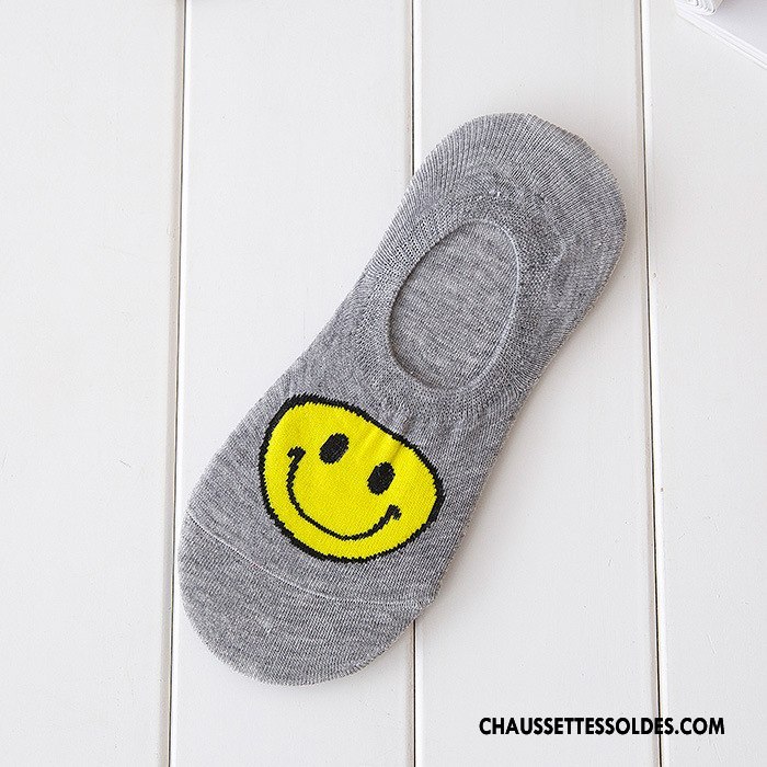 Chaussette Basse Femme Été Dessin Animé Chaussette Basse Coupée Invisible Souriant 100% Coton Blanc Clair