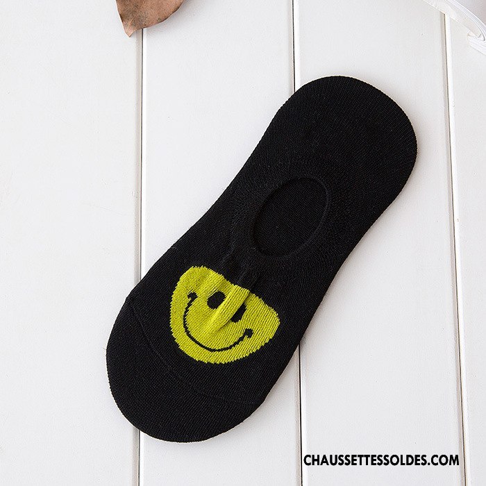 Chaussette Basse Femme Été Dessin Animé Chaussette Basse Coupée Invisible Souriant 100% Coton Blanc Clair