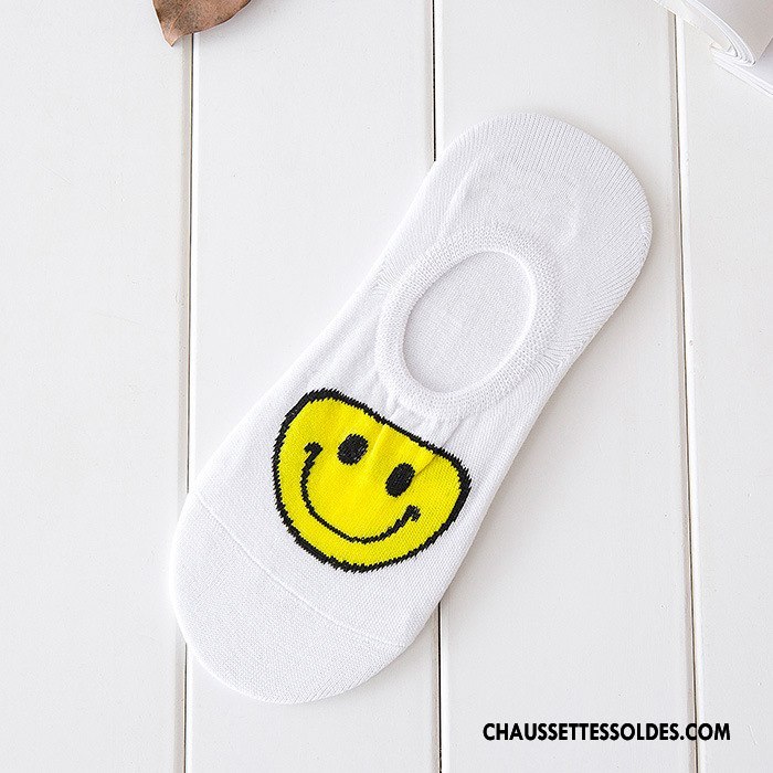 Chaussette Basse Femme Été Dessin Animé Chaussette Basse Coupée Invisible Souriant 100% Coton Blanc Clair