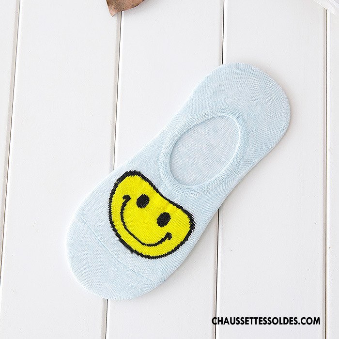 Chaussette Basse Femme Été Dessin Animé Chaussette Basse Coupée Invisible Souriant 100% Coton Blanc Clair