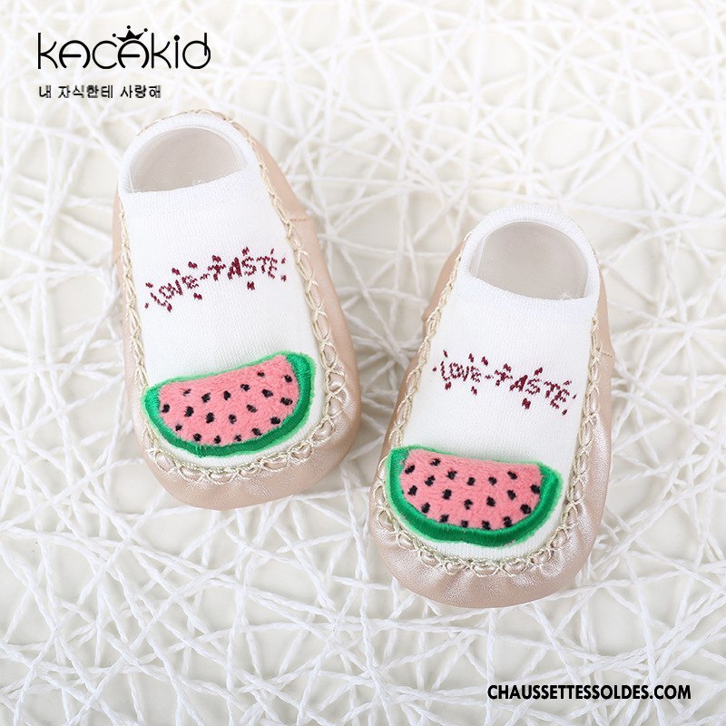 Chaussette Basse Fille Enfant Le Nouveau Bébé Antidérapant Fruit Cuir Bleu