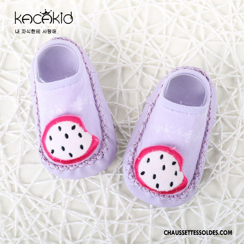 Chaussette Basse Fille Enfant Le Nouveau Bébé Antidérapant Fruit Cuir Bleu